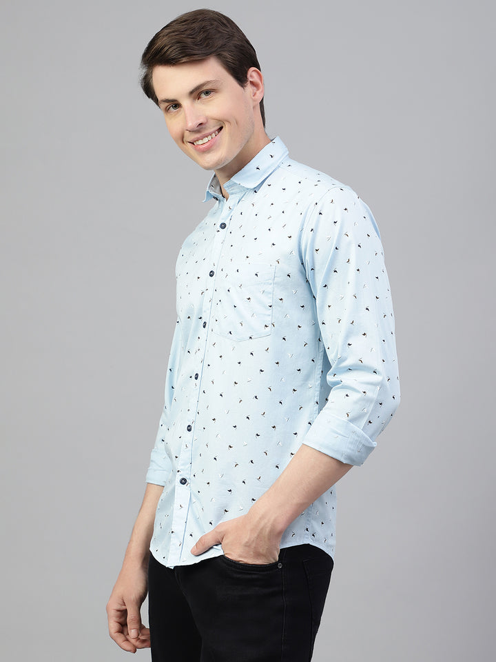 Men Sky Regular Fit Print Spread Collar Casual Shirt