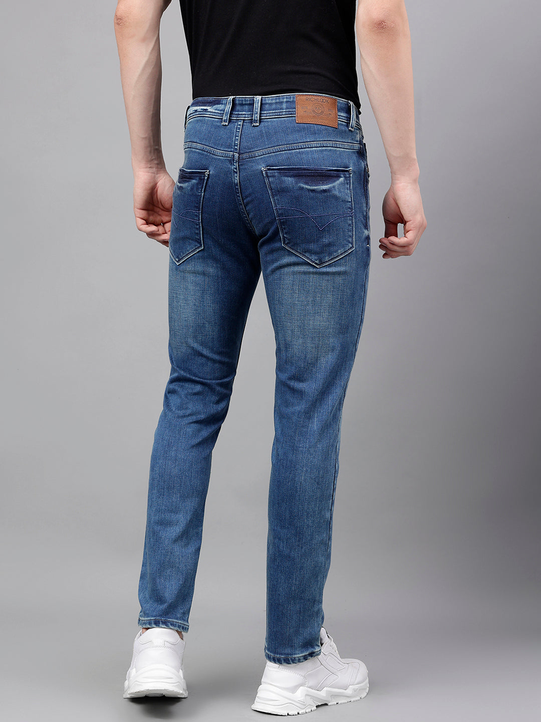 Men Mid Blue Slim Fit Washed Mid Rise Stretchable Jeans