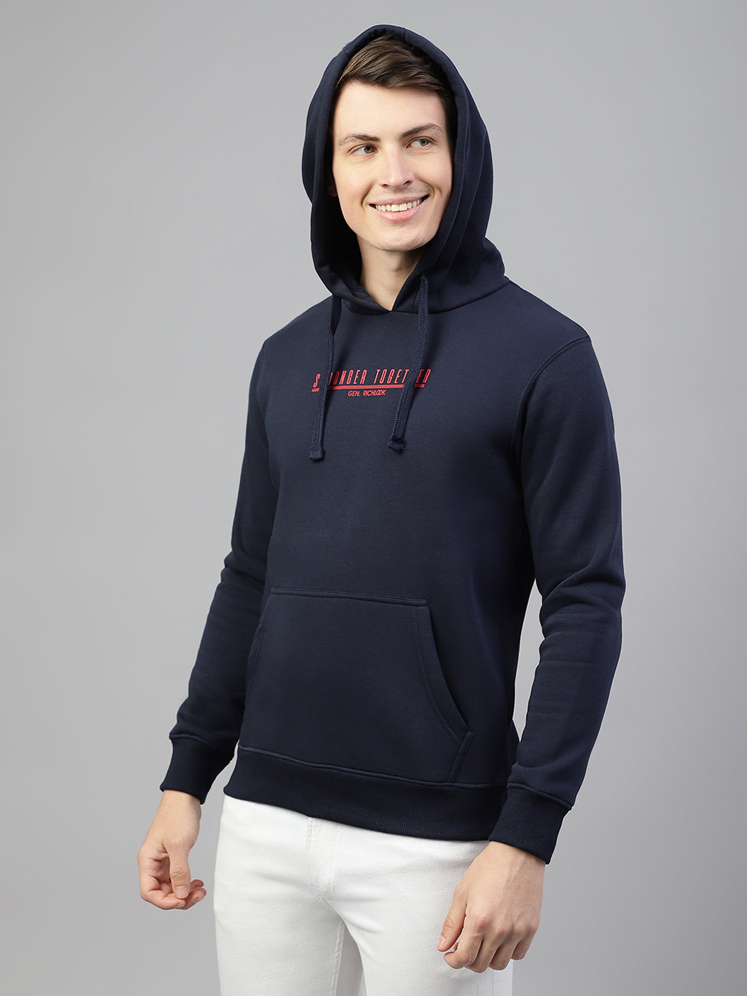 Men Navy Regular Fit Solid Hoodie Casual Sweat Shirt