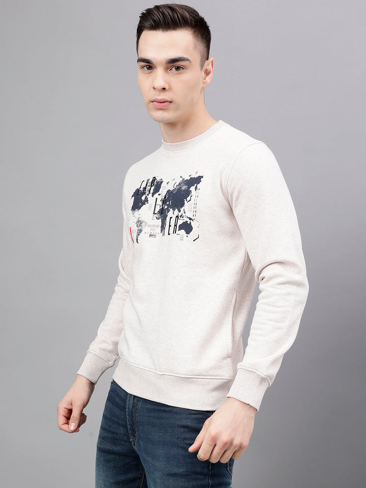 Men Oatmeal Standard Fit Printed Sweat Shirt