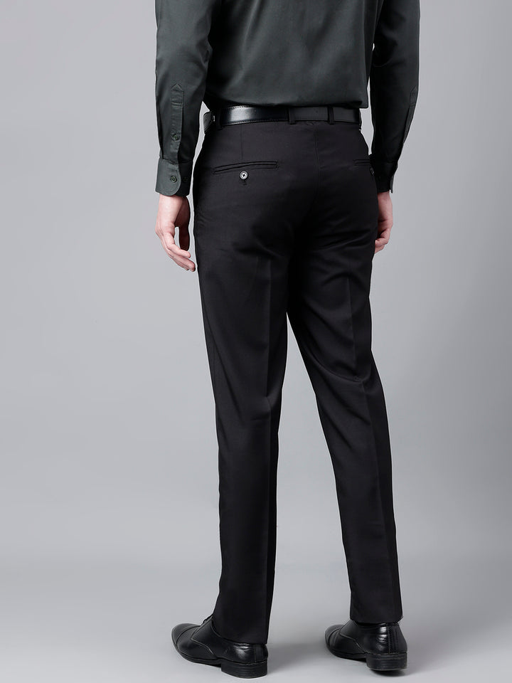 Men Black Standard Fit Mid Rise Solid Formal Trouser