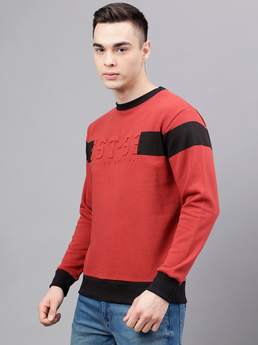 Men Rust Standard Fit Colourblocked Sweat Shirt