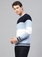 Men Navy Sky Regular Fit Solid Crew Neck Casual Sweater