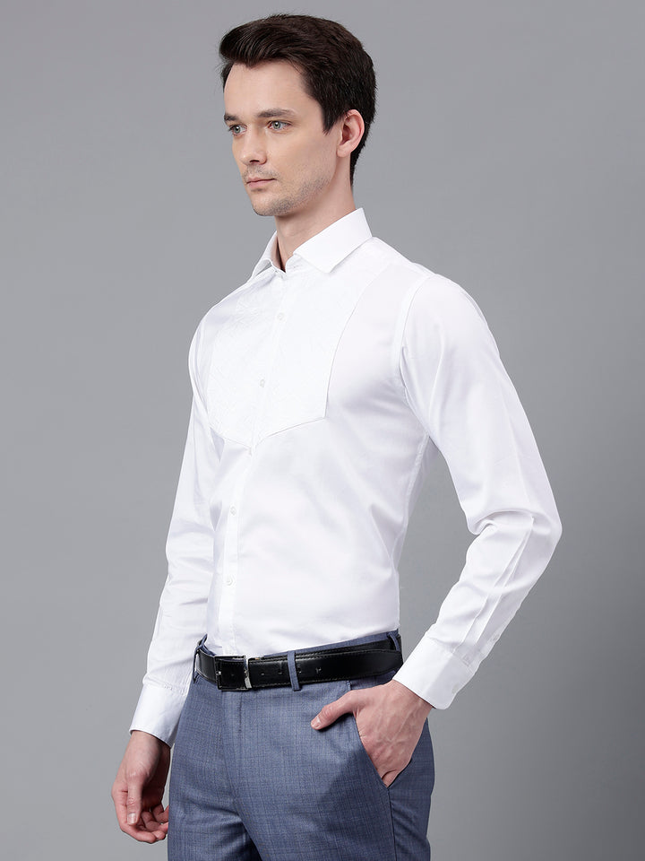 Men White Standard Fit Self Design Club Wear Shirt