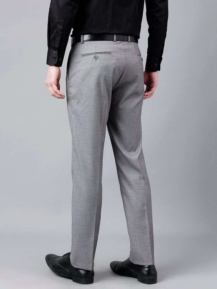 Men Dark Grey Standard Fit Mid Rise Solid Formal Trouser