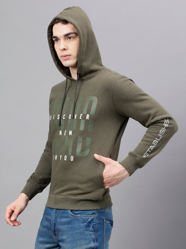 Men Olive Standard Fit Printed Sweat Shirt