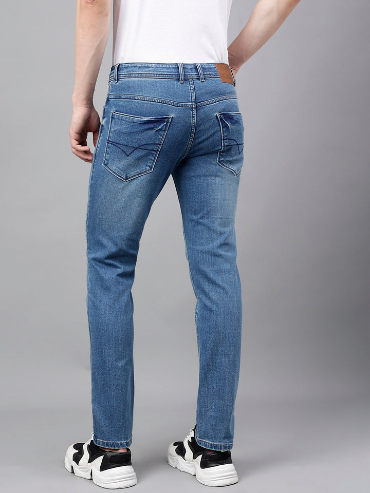 Men Mid Blue Slim Fit Washed Mid Rise Stretchable Jeans