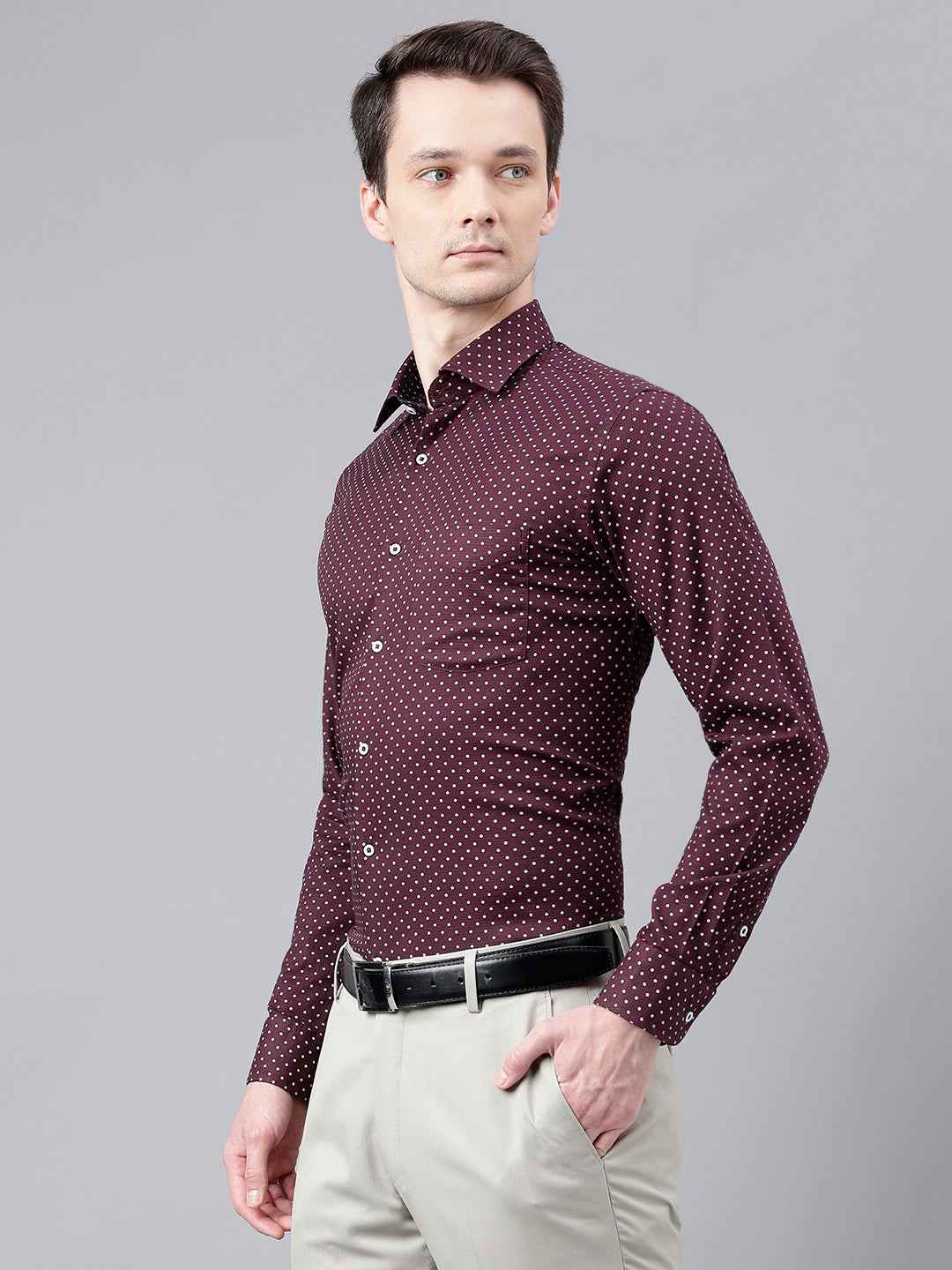 Men Wine Standard Fit Printed Club Wear Shirt