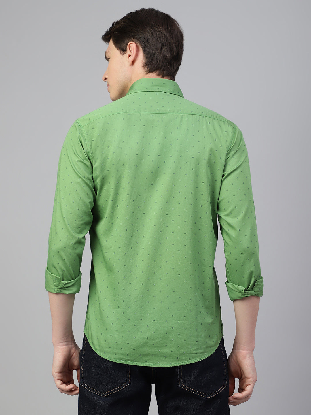 Men Green Regular Fit Print Spread Collar Casual Shirt