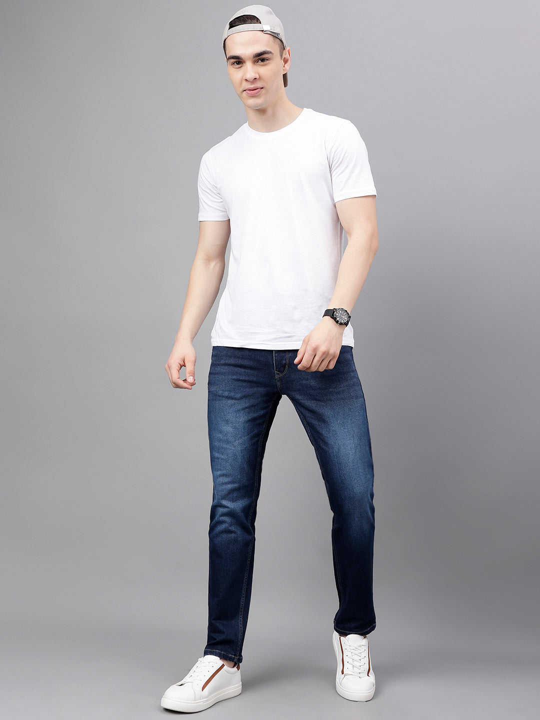 Men Mid Blue Slim Fit Washed Mid Rise Stretchable Jeans