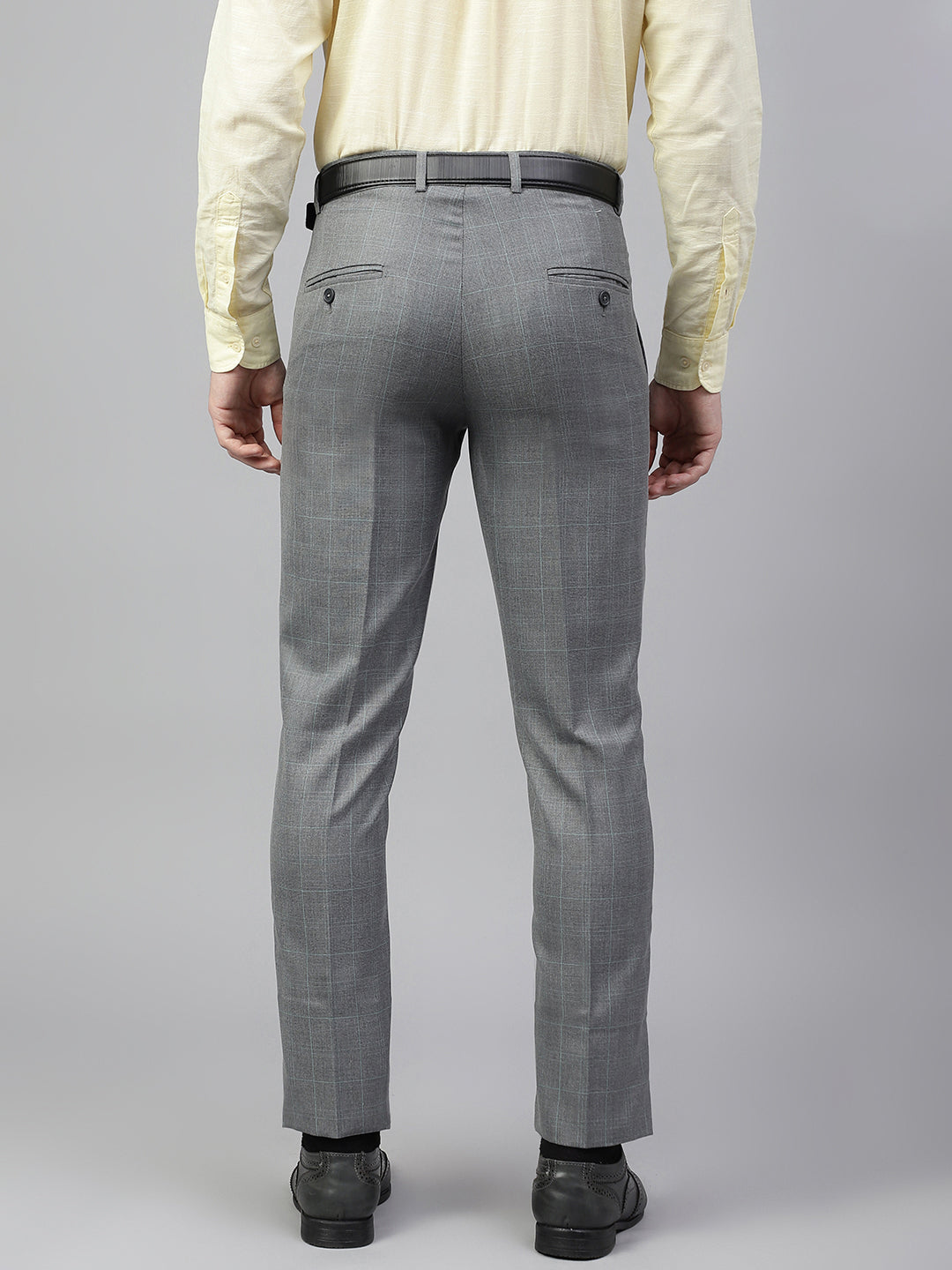 Men Grey Regular Fit Checkered Mid Rise Formal Trouser