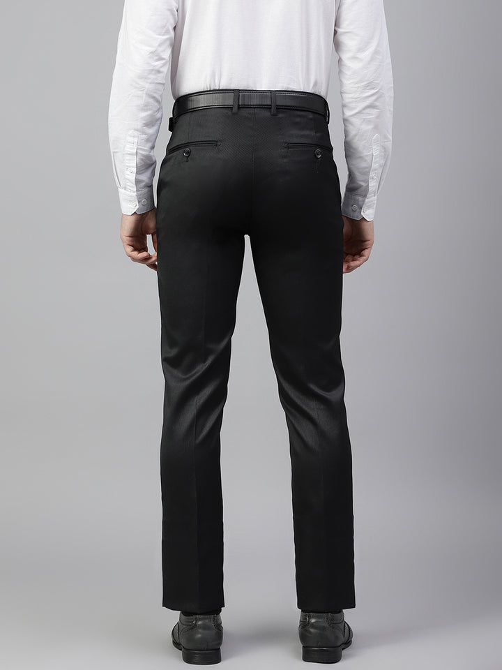 Men Black Regular Fit Solid Mid Rise Formal Trouser