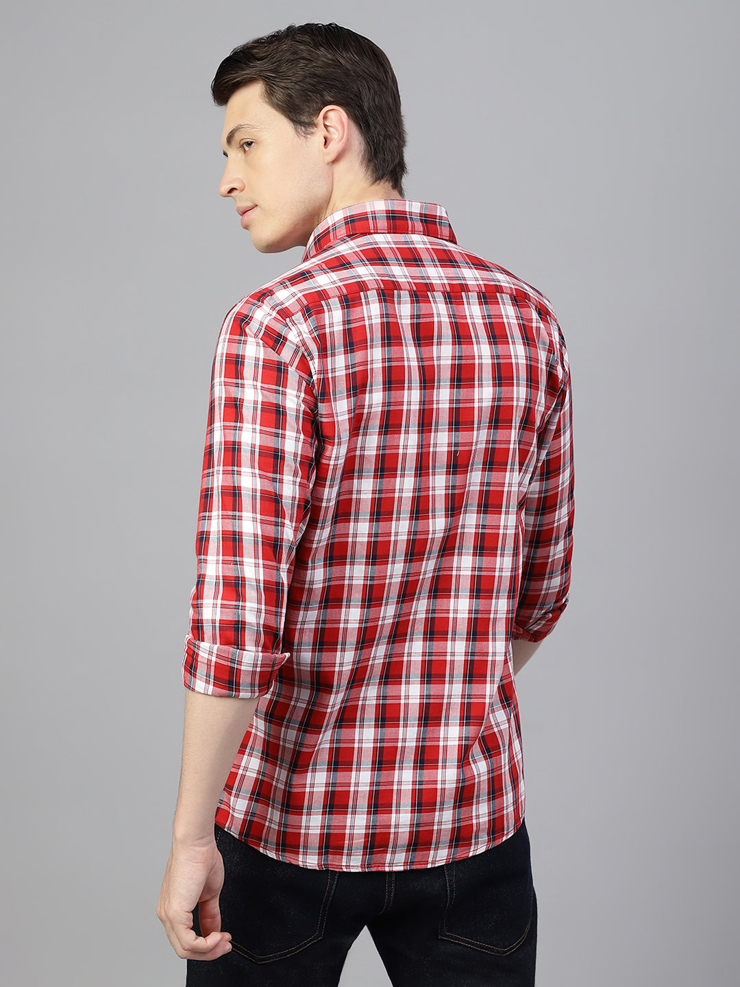 Men Red Regular Fit Checkered Spread Collar Casual Shirt