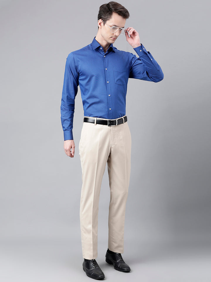 Men Khaki Standard Fit Mid Rise Solid Formal Trouser