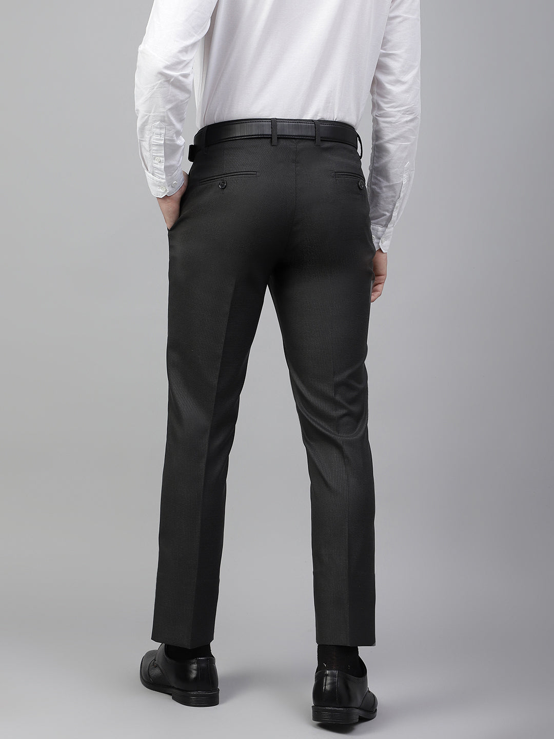 Men Darkgrey Regular Fit Solid Mid Rise Formal Trouser