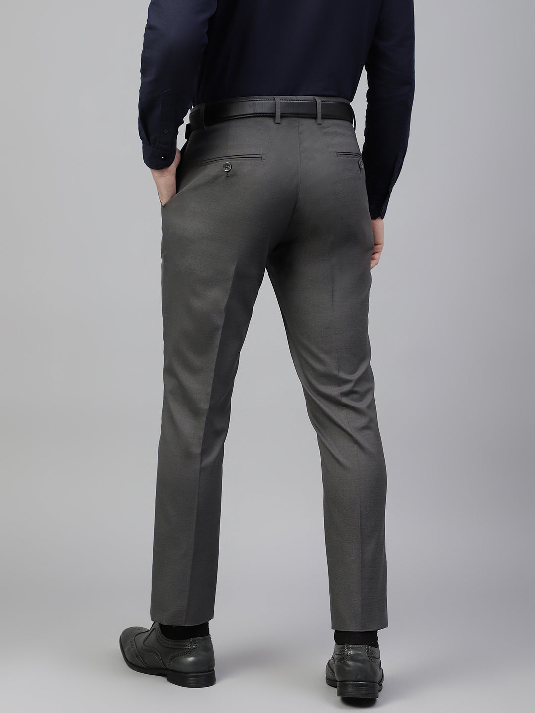 Men Olive Regular Fit Solid Mid Rise Formal Trouser