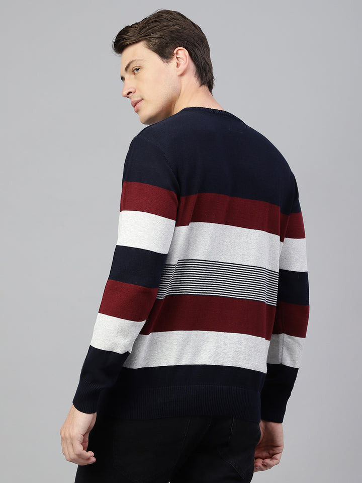 Men Navy Wine Regular Fit Solid Crew Neck Casual Sweater