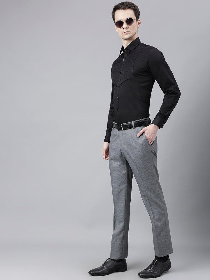 Men Grey Standard Fit Mid Rise Solid Formal Trouser