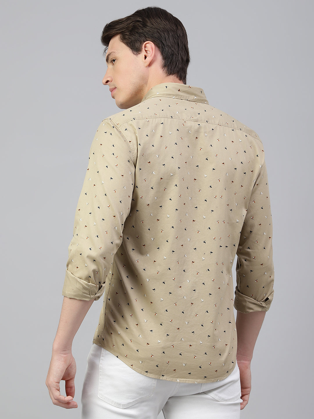 Men Khaki Regular Fit Print Spread Collar Casual Shirt