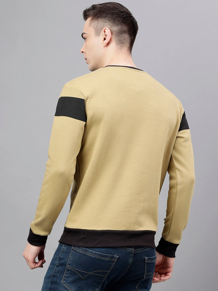 Men Khaki Standard Fit Colourblocked Sweat Shirt