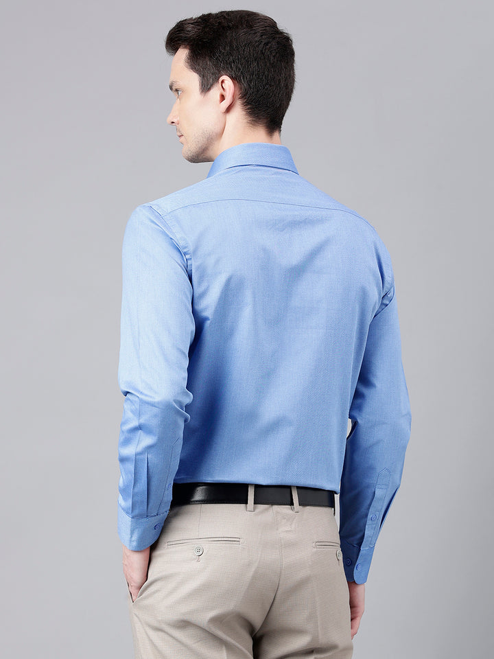 Men Mid Blue Standard Fit Solid Formal Shirt