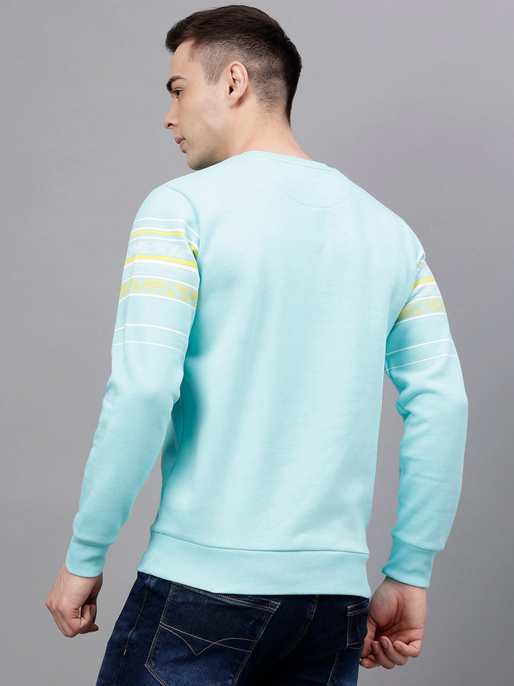 Men Sea Green Standard Fit Striped Sweat Shirt