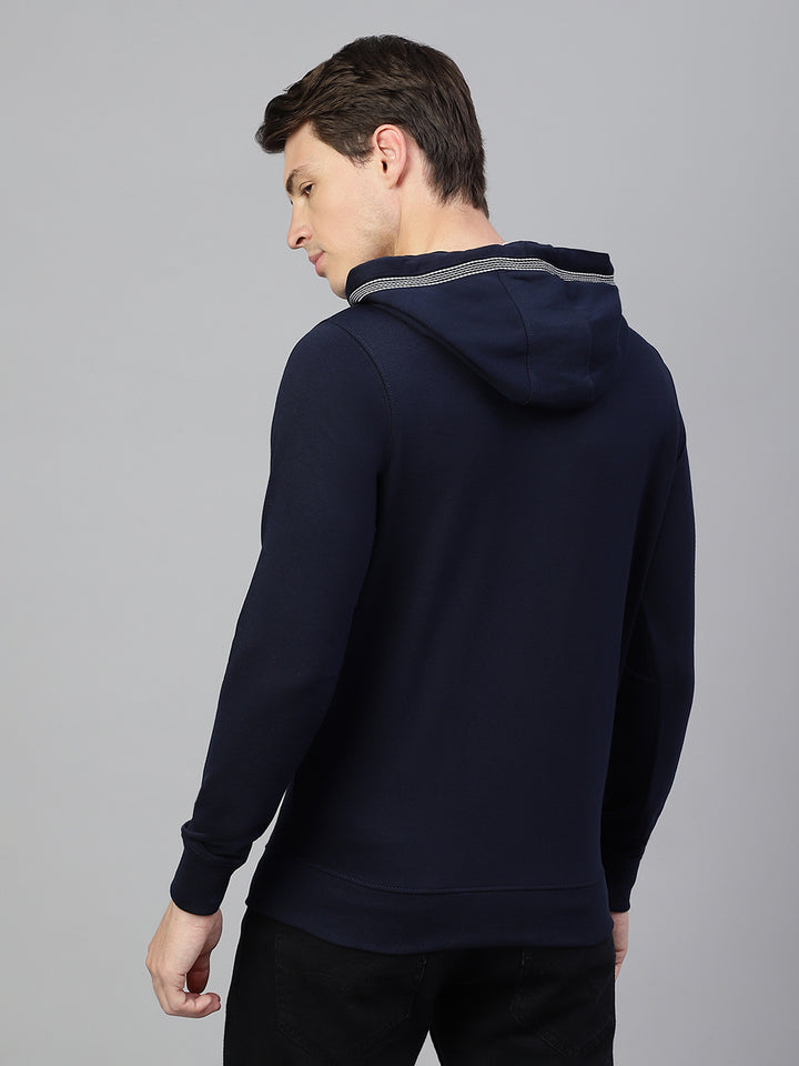 Men Navy Regular Fit Print Hoodie Casual Sweat Shirt