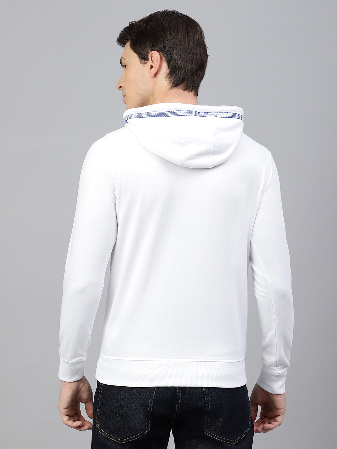 Men White Regular Fit Print Hoodie Casual Sweat Shirt