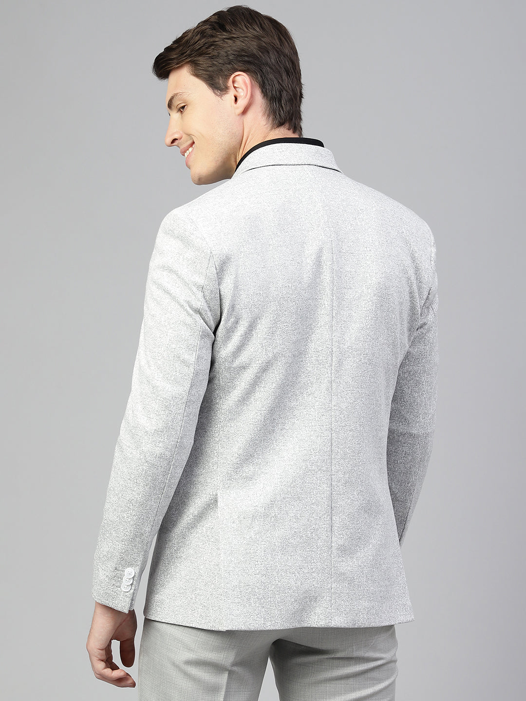 Men Grey Regular Fit Solid Notched Lapel Casual Blazer