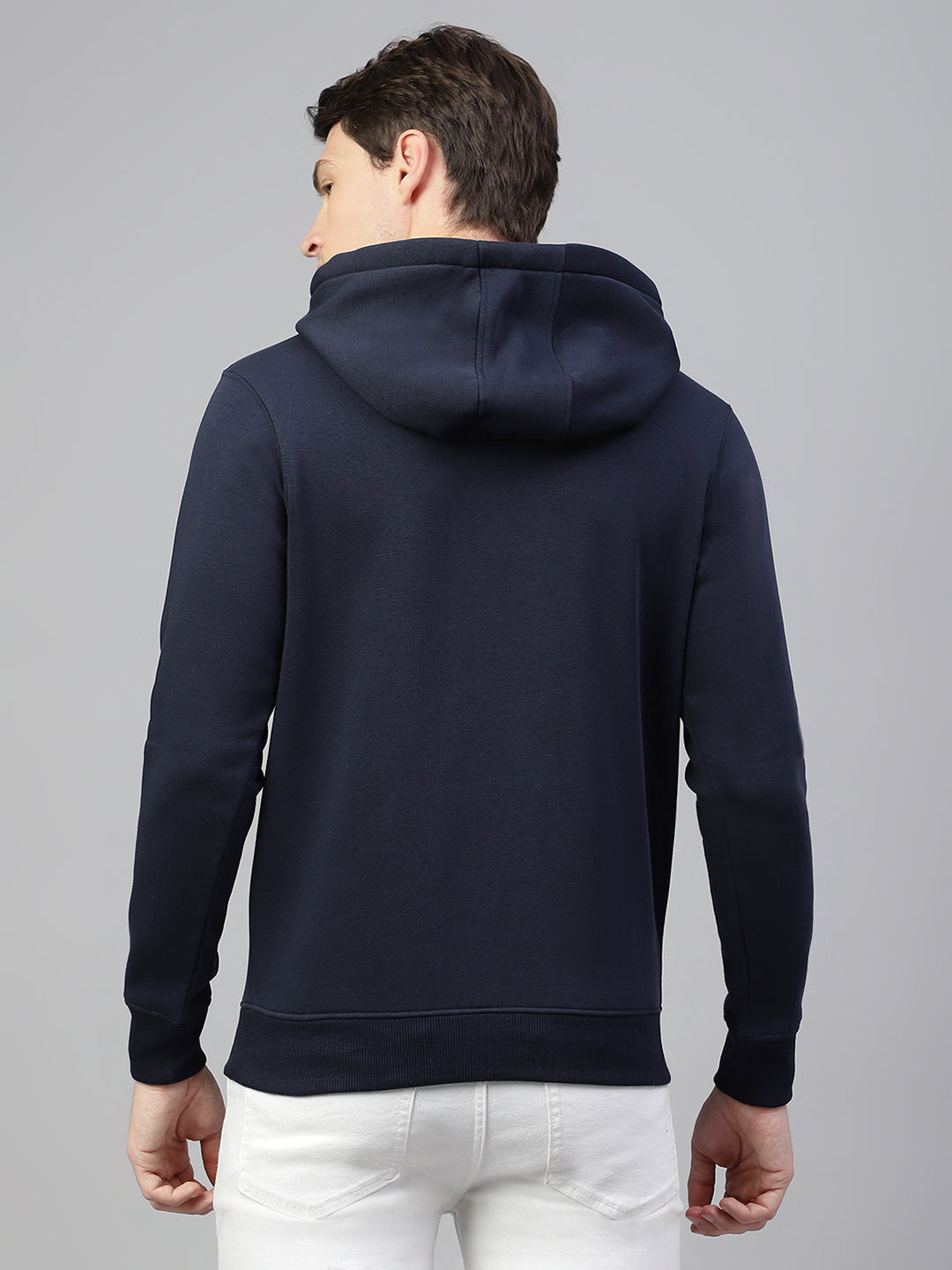 Men Navy Regular Fit Solid Hoodie Casual Sweat Shirt