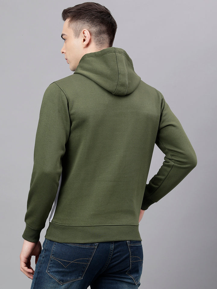 Men Olive Standard Fit Colourblocked Sweat Shirt