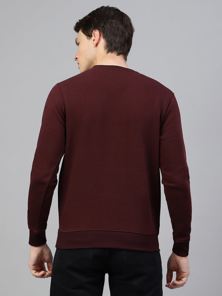 Men Wine Regular Fit Solid Crew Neck Casual Sweat Shirt