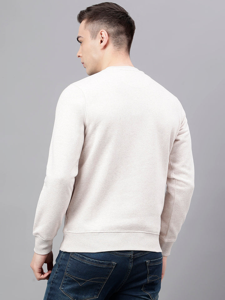 Men Oatmeal Standard Fit Printed Sweat Shirt