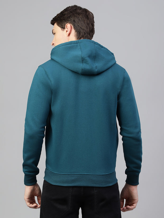 Men Teal Regular Fit Solid Hoodie Casual Sweat Shirt