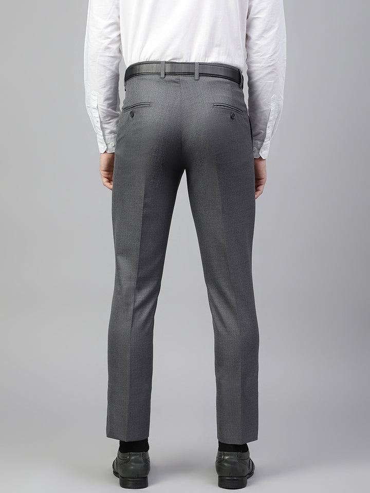 Men Dark Grey Regular Fit Solid Mid Rise Formal Trouser