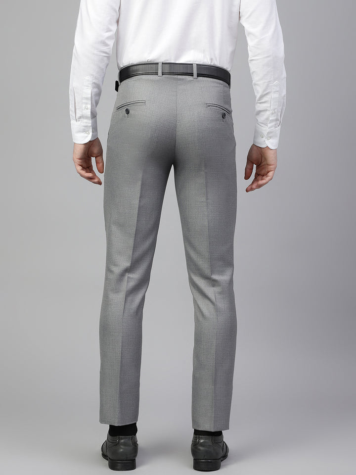 Men Grey Regular Fit Solid Mid Rise Formal Trouser