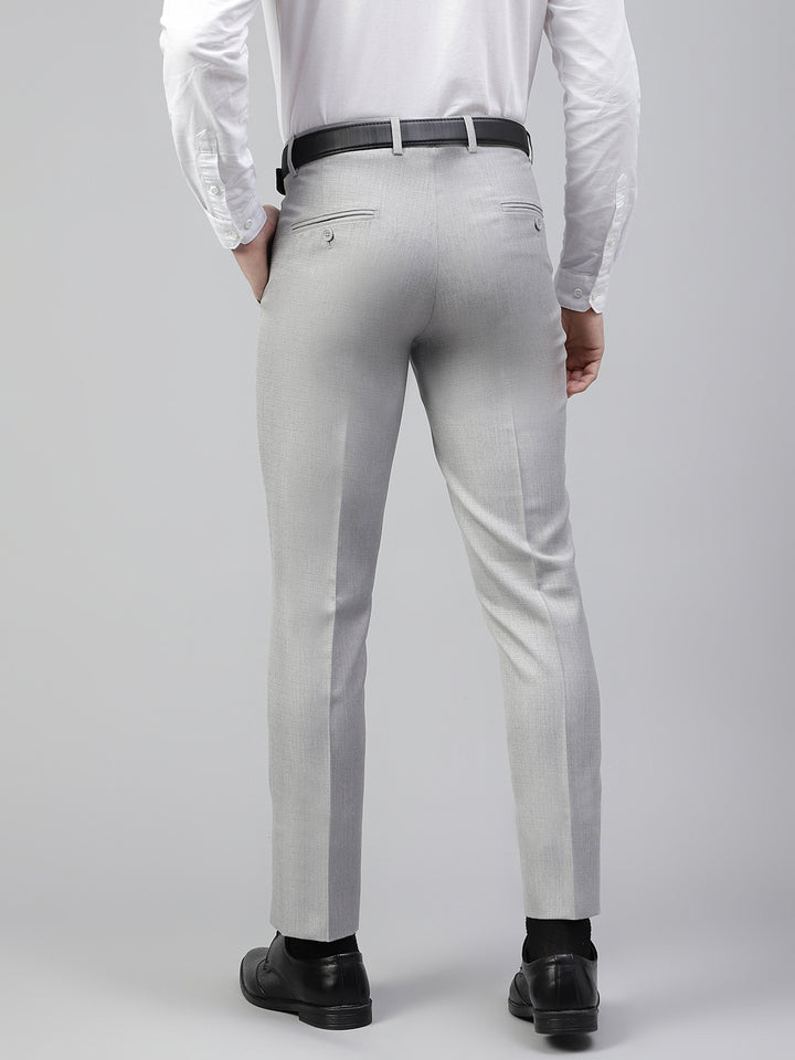 Men Light Grey Regular Fit Solid Mid Rise Formal Trouser