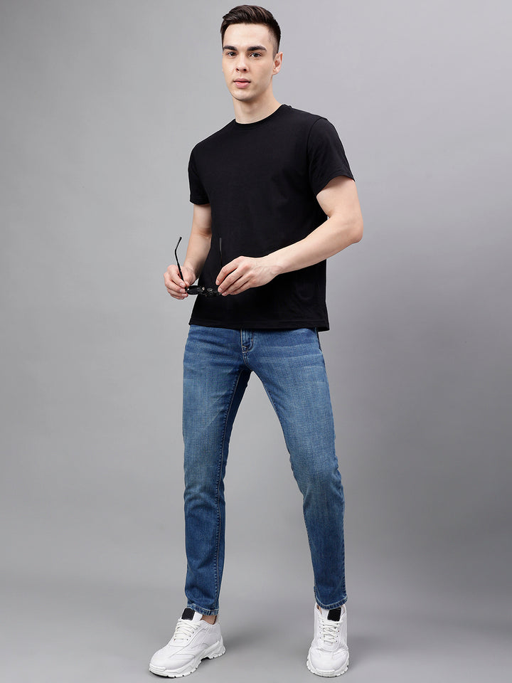 Men Mid Blue Slim Fit Washed Mid Rise Stretchable Jeans