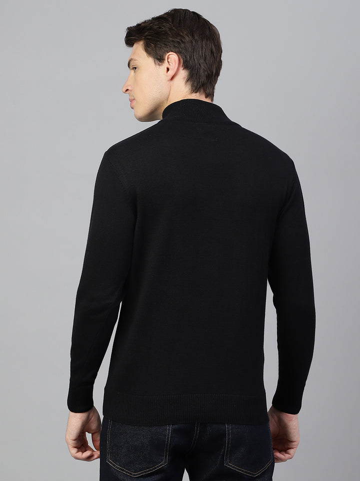 Men Black Regular Fit Solid Crew Neck Casual Sweater