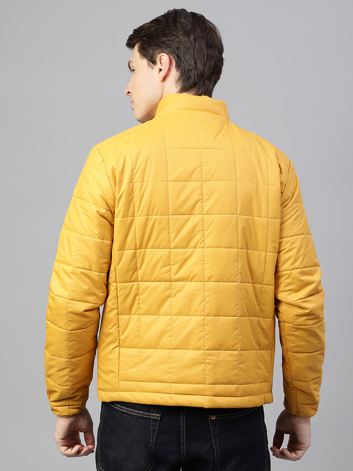 Men Ochre Regular Fit Solid Stand Collar Casual Jacket