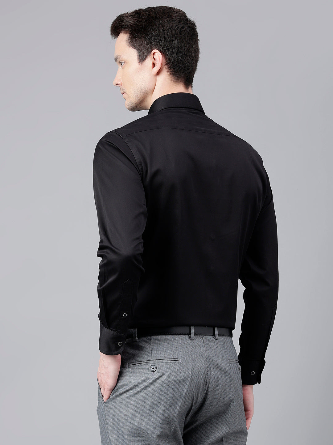 Men Black Standard Fit Self Design Club Wear Shirt