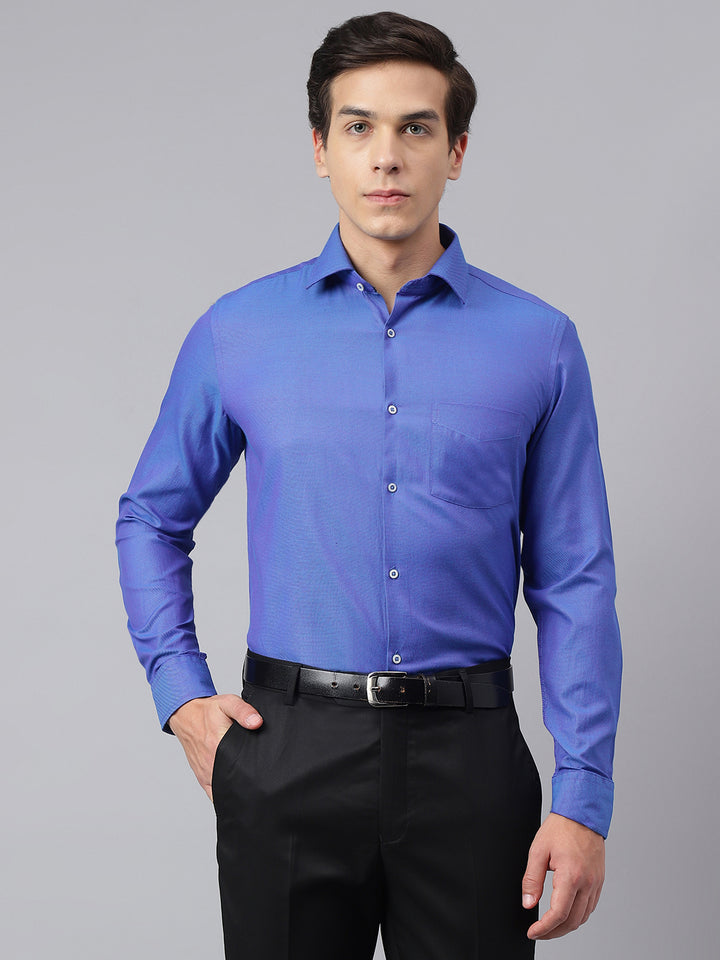 Men Royal Blue Standard Fit Solid Club Wear Shirt