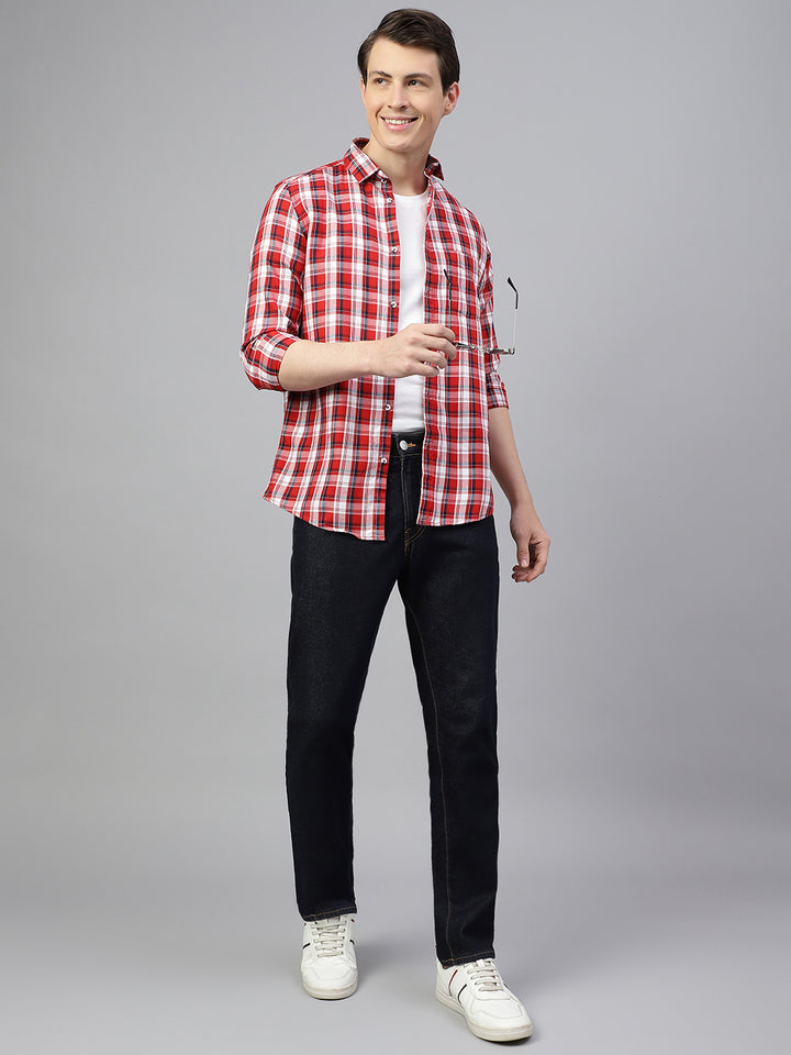 Men Red Regular Fit Checkered Spread Collar Casual Shirt