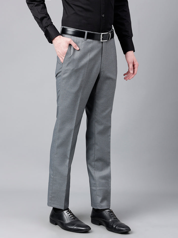 Men Grey Standard Fit Mid Rise Solid Formal Trouser