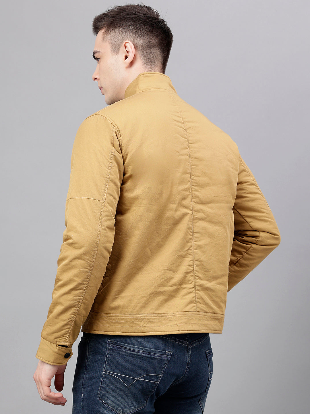 Men Khaki Standard Fit Solid Reversible Jacket