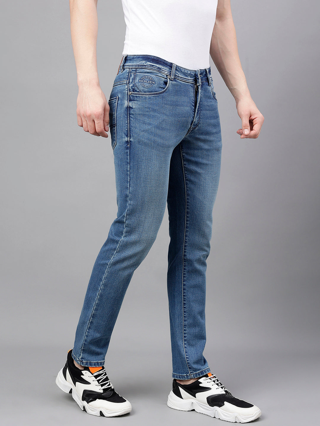 Men Mid Blue Slim Fit Washed Mid Rise Stretchable Jeans