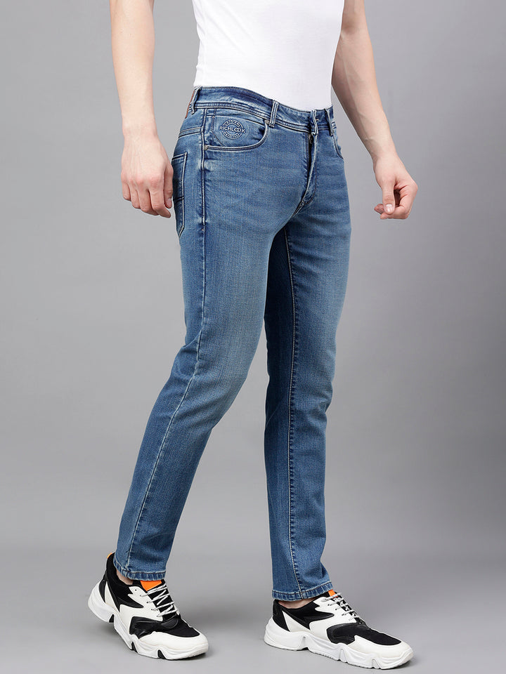 Men Mid Blue Slim Fit Washed Mid Rise Stretchable Jeans