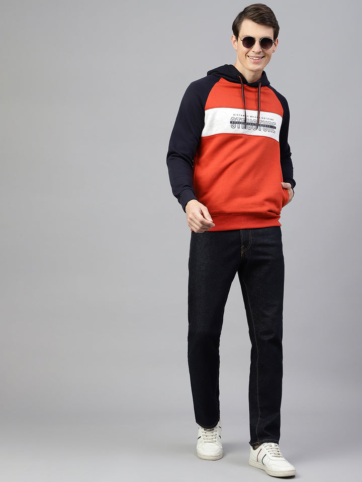 Men Rust Regular Fit Solid Hoodie Casual Sweat Shirt