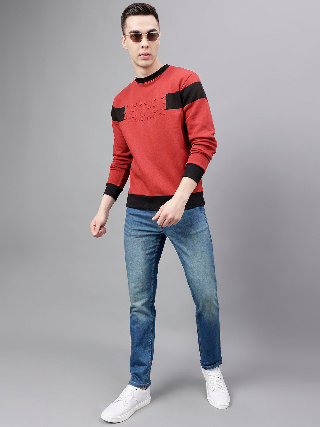 Men Rust Standard Fit Colourblocked Sweat Shirt