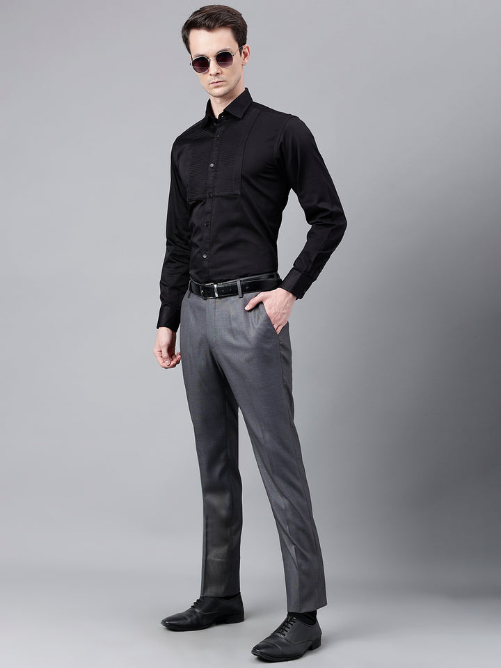 Men Black Standard Fit Self Design Club Wear Shirt